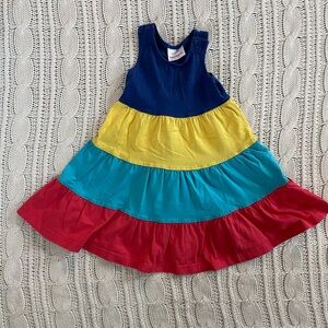 Hanna Andersson Blue, Yellow, and Red Tiered Kids Dress